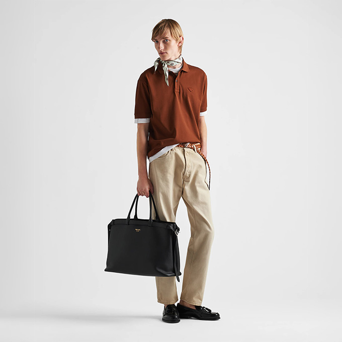 prada buckle large leather tote shoulder bag